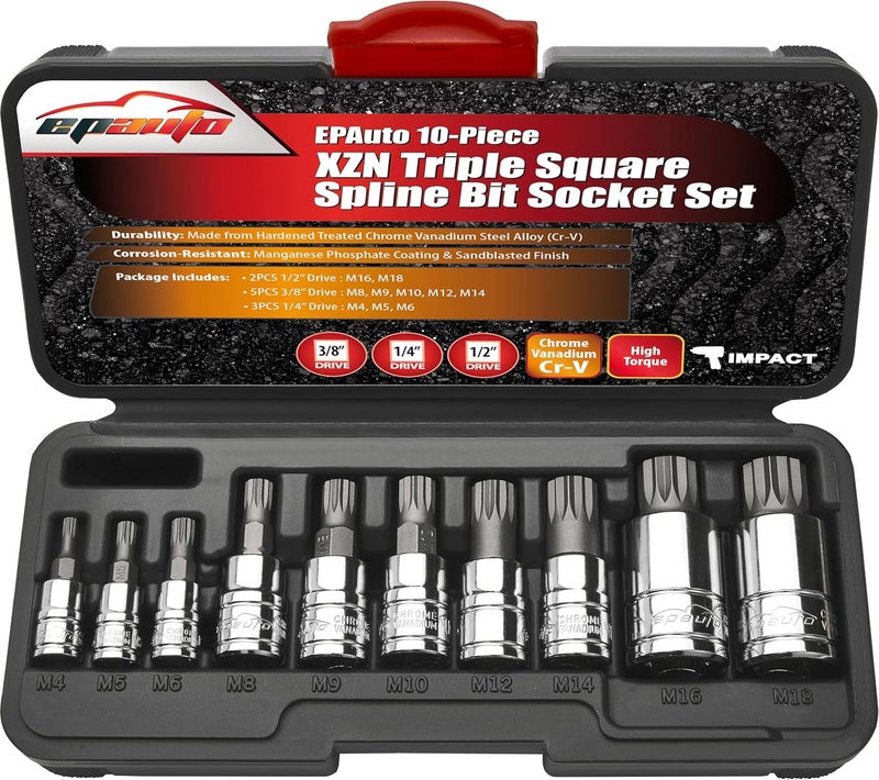 EPAuto 10-Piece XZN Triple Square Spline Bit Socket Set - Image 1